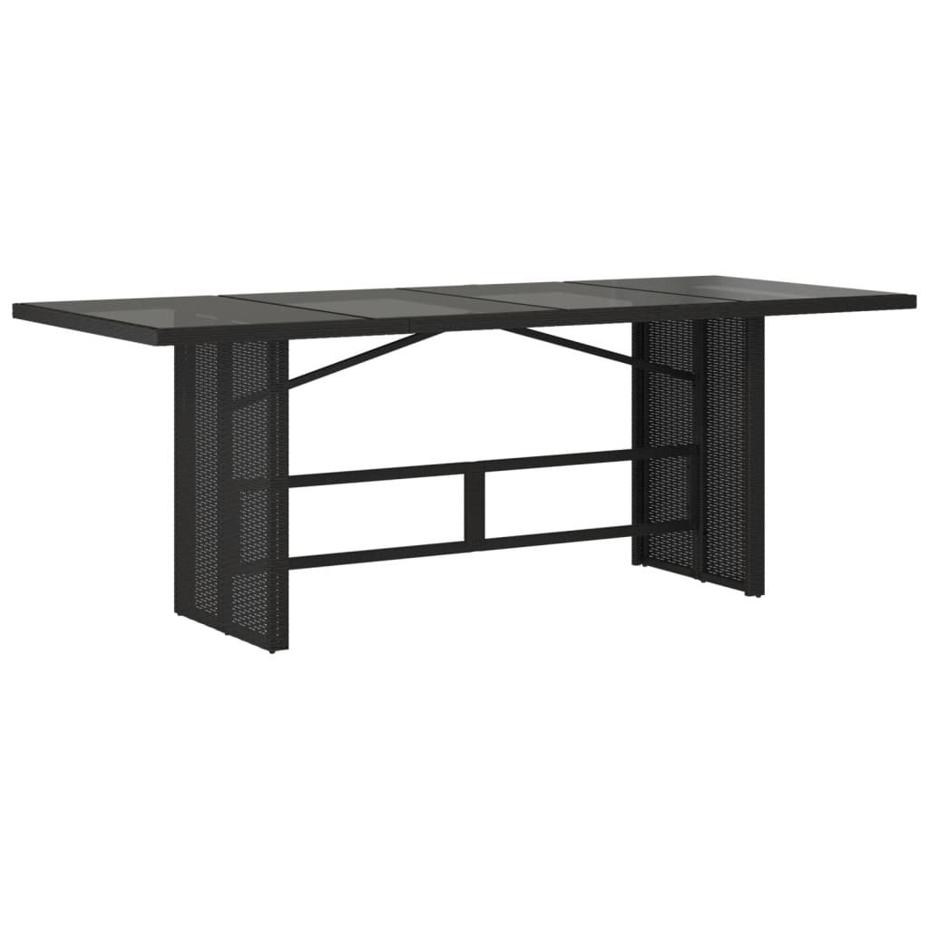 Garden Table Black PE rattan, powder-coated steel, tempered glass