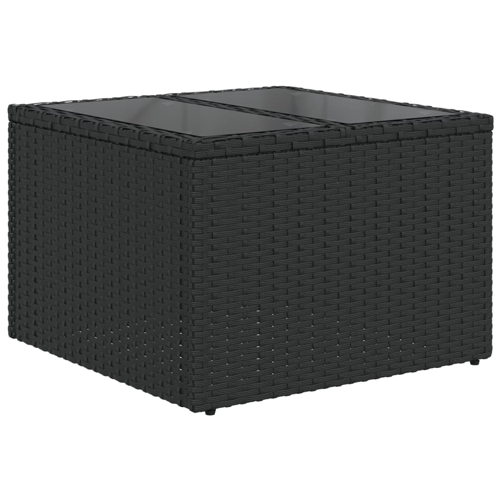 Garden Table Black PE Rattan, Powder-Coated Steel, Tempered Glass
