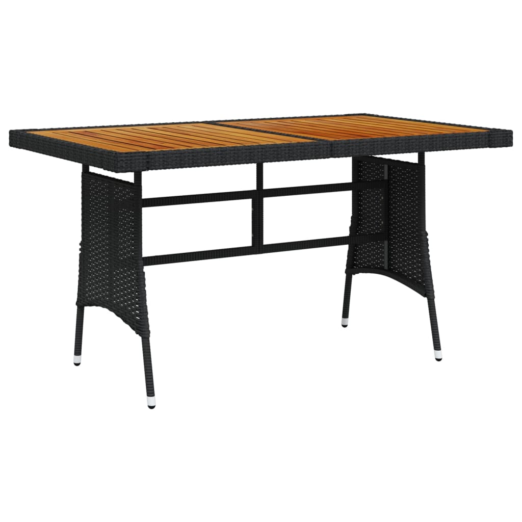 Garden Table Black Poly Rattan & Solid Acacia Wood Medium Durable
