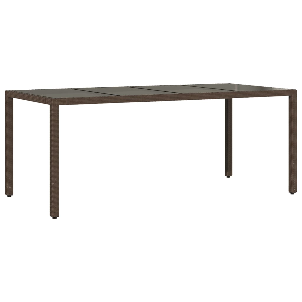 Garden Table Brown PE rattan, tempered glass, powder-coated steel