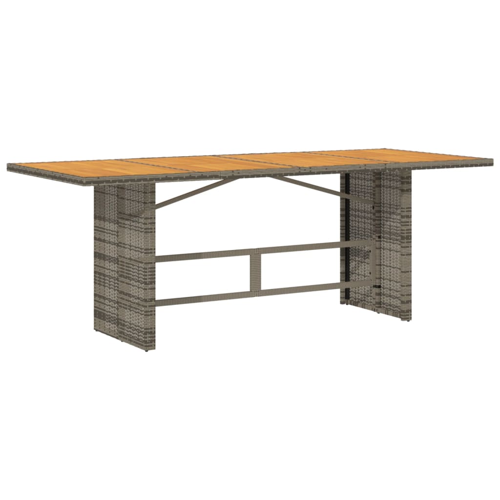 Garden Table Gray PE Rattan, Powder-Coated Steel, Solid Acacia Wood