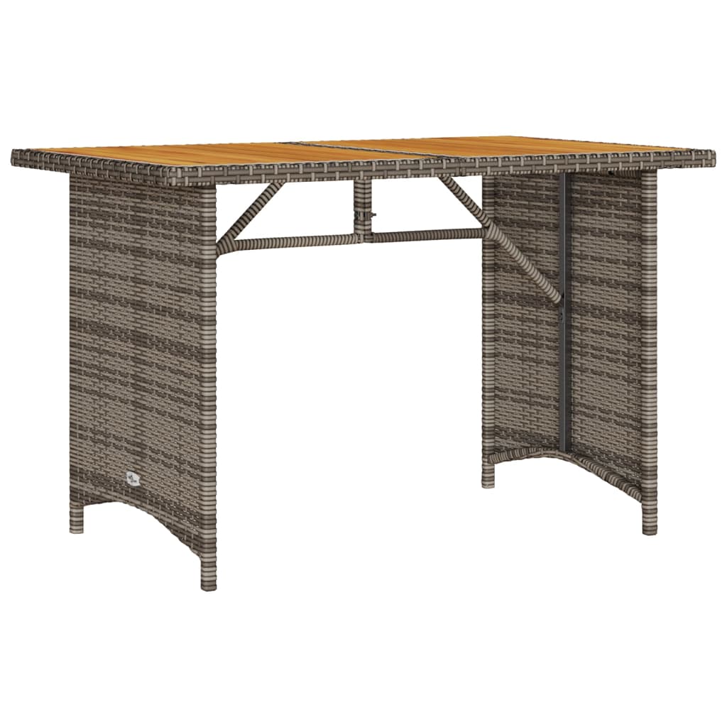 Garden Table Grey PE rattan, powder-coated steel, solid acacia wood
