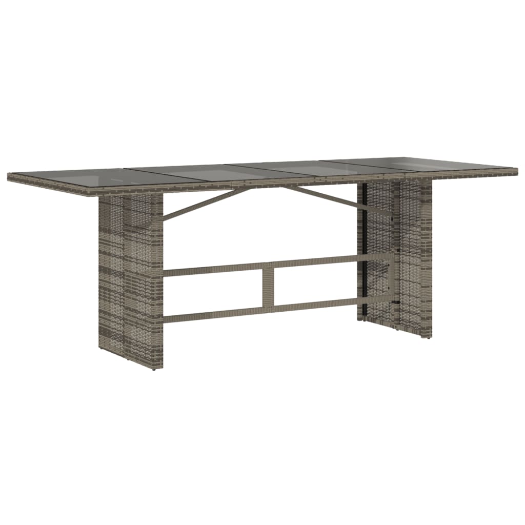 Garden Table Grey PE rattan, powder-coated steel, tempered glass