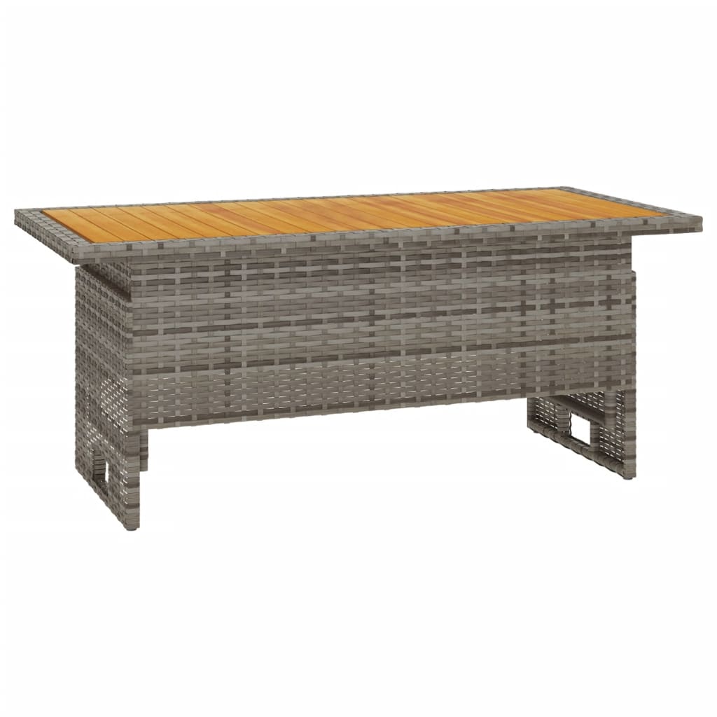 Garden Table Grey Solid Acacia wood, PE rattan, Powder-Coated Steel