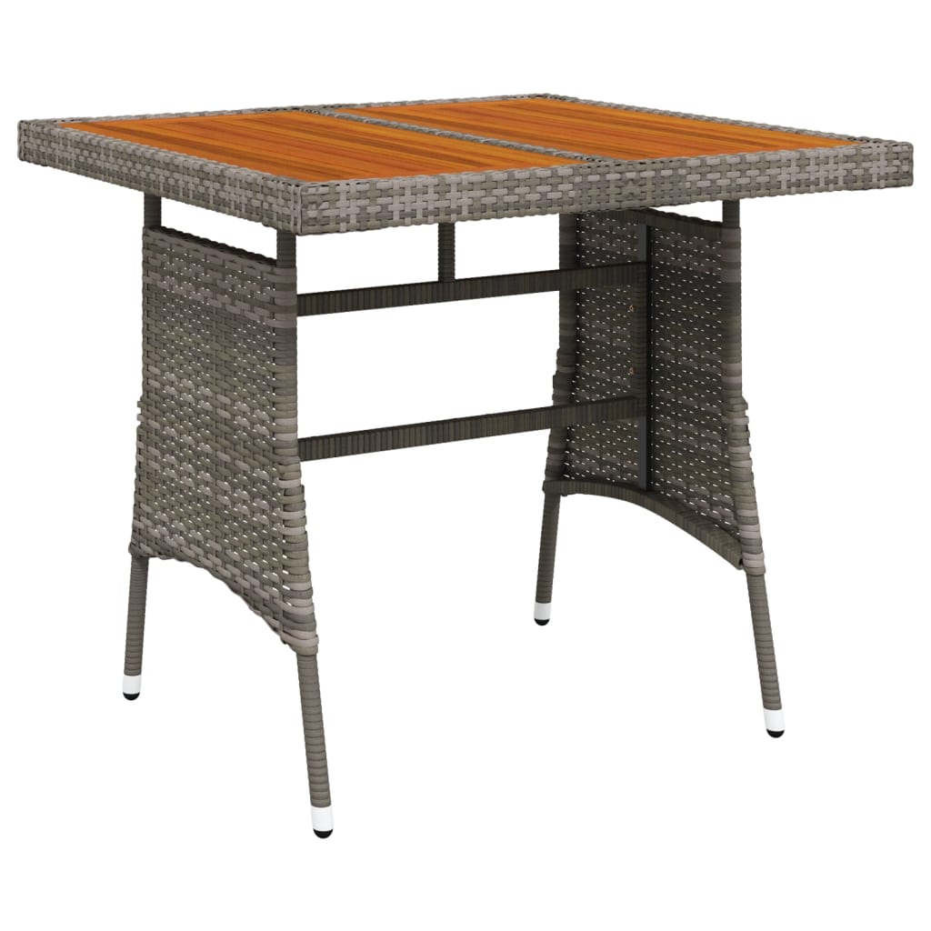 Garden Table Grey Solid Acacia Wood, PE Rattan, Powder-Coated Steel