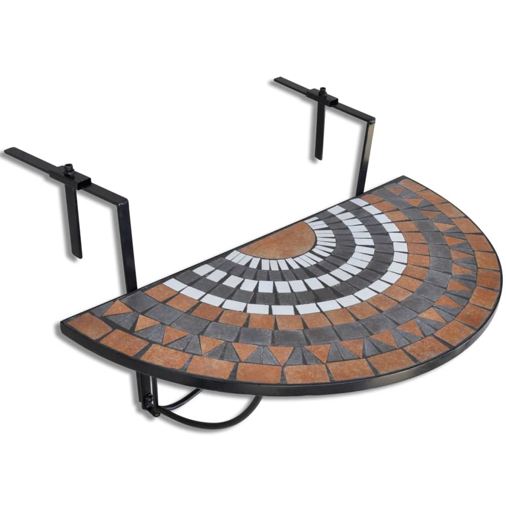 Garden Table Terracotta, White, Black Iron Medium Foldable