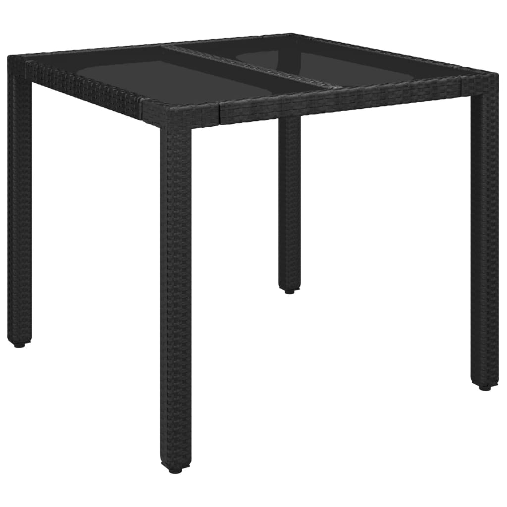 Garden Table With Glass Top Black Poly rattan with tempered glass top