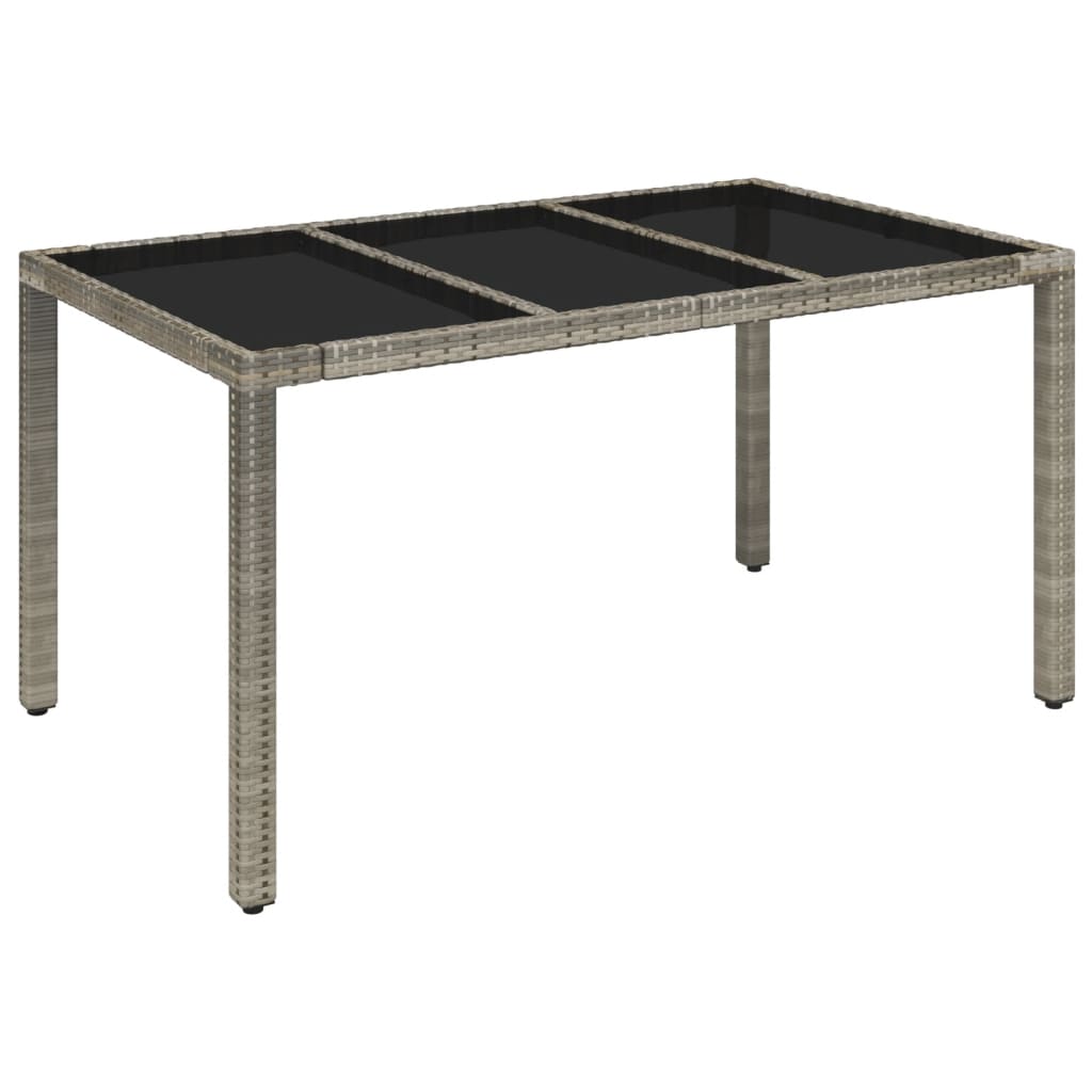 Garden Table With Glass Top Grey PE rattan 59.1 x 35.4 x 29.5 in