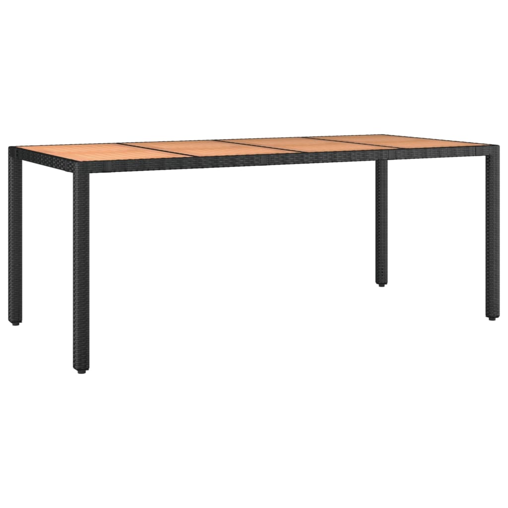 Garden Table With Wooden Top Black PE rattan Large Durable
