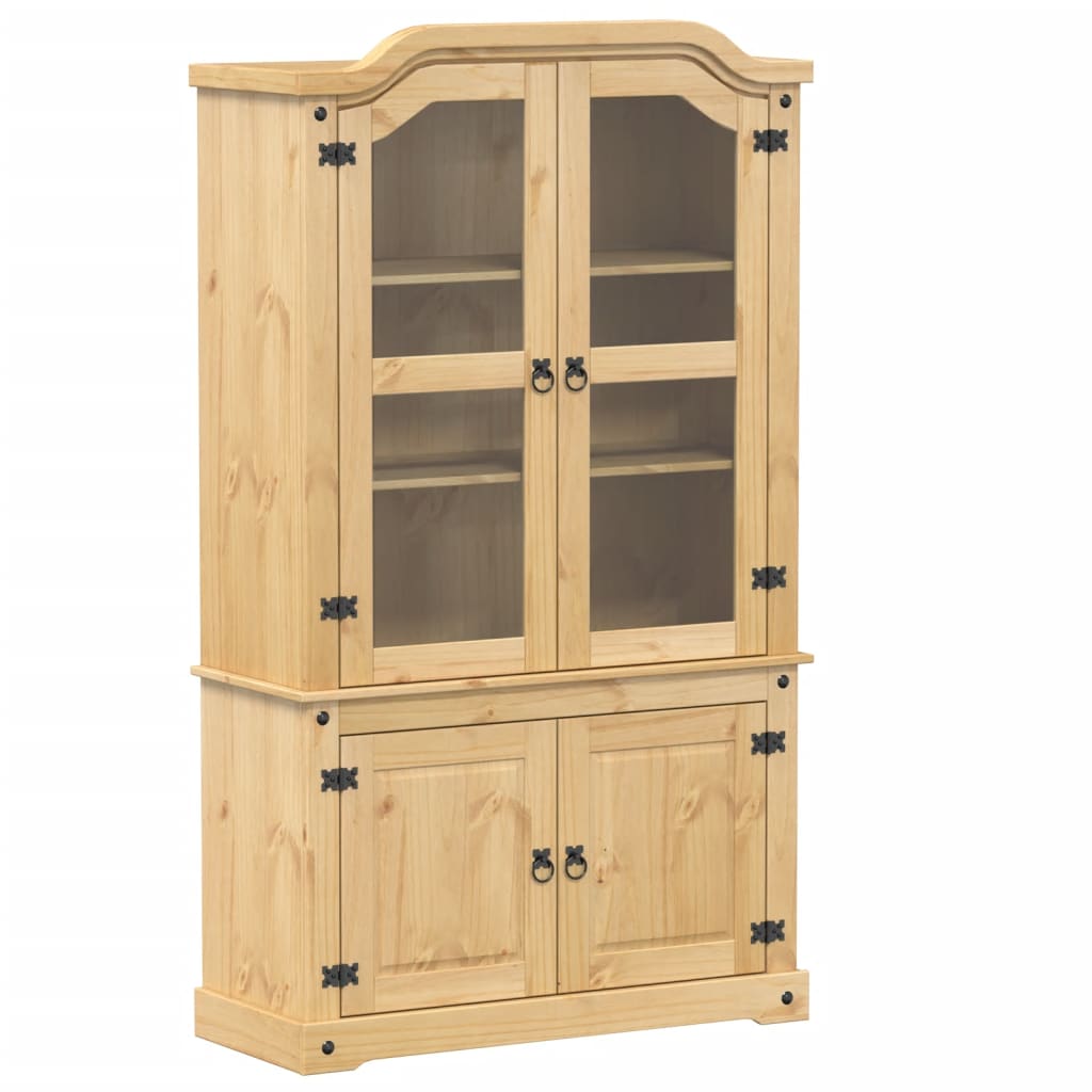 Glass Display Cabinet Honey brown Solid pine wood, Glass Large