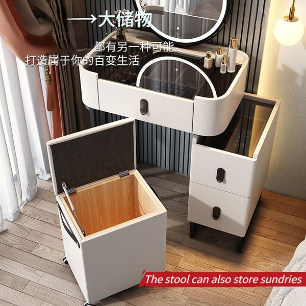 Glass Dressing Table with Mirror for Bedroom Storage and Makeup