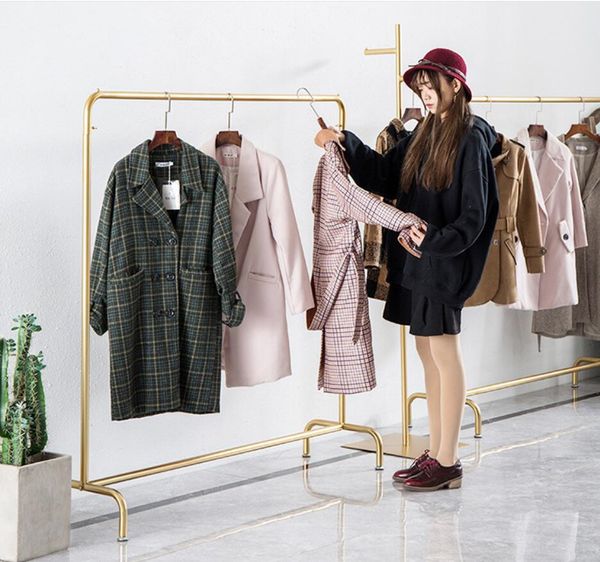 Gold and iron clothing racks for men and women, floor-standing display combinations for bedroom furniture and shops