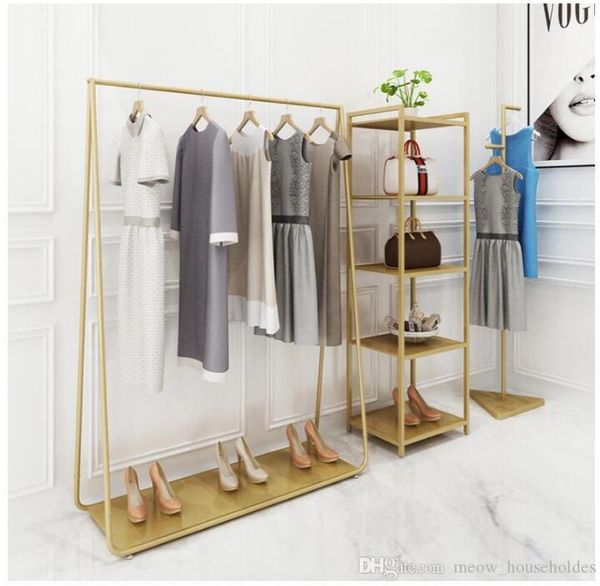Golden custom-colored clothing racks for bedrooms and store displays, versatile hanger frames for hats and shoes