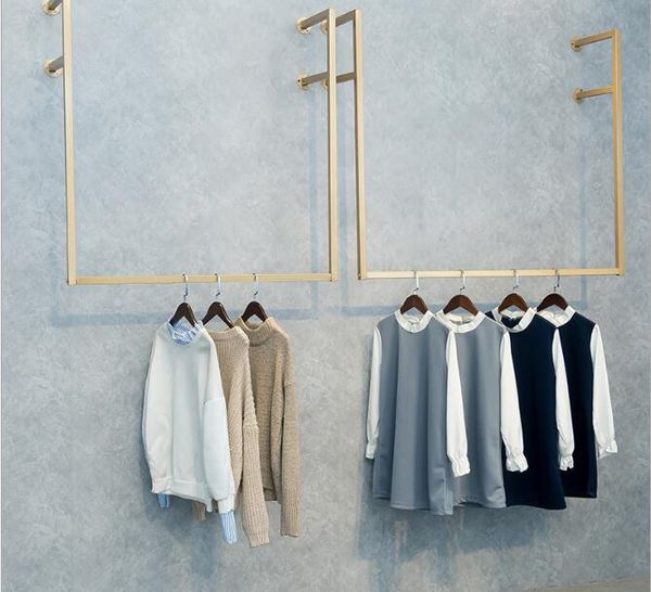 Golden Iron Art Upper Wall Clothing Rack Commercial Furniture Fashion Side-hanging Cloth Hanger for Women's Clothes Shop Wall-hanging D