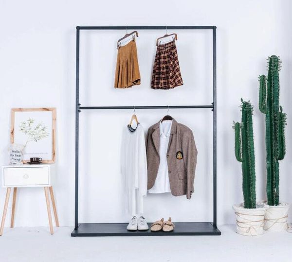 Ground-style two-tier metal garment stand for kids' bedroom and retail displays