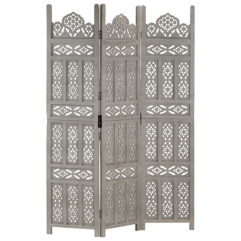 Hand carved 3-Panel Room Divider Gray 47.2