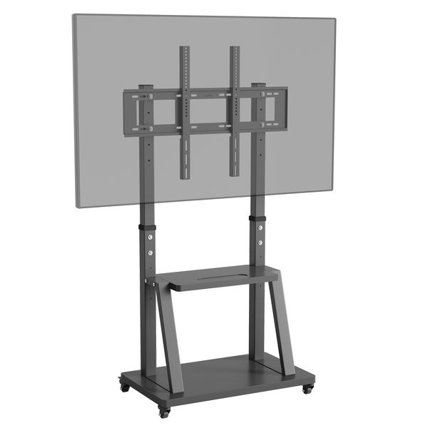 Heavy-duty adjustable TV stand cart for 32-100 inch screens with 2 storage shelves, supports up to 8 lbs