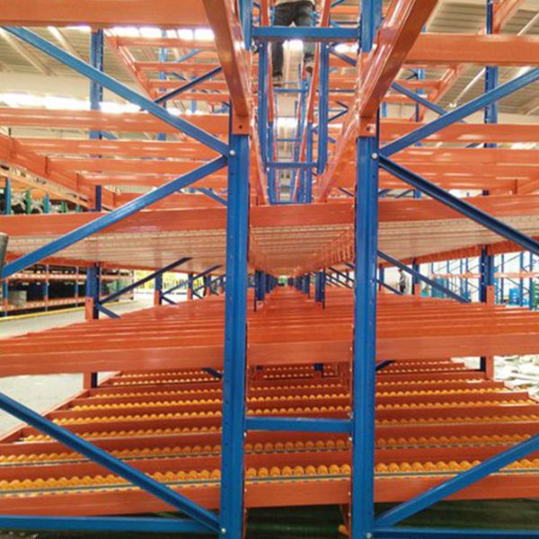 Heavy-duty sliding warehouse shelves with customizable pallet roller storage