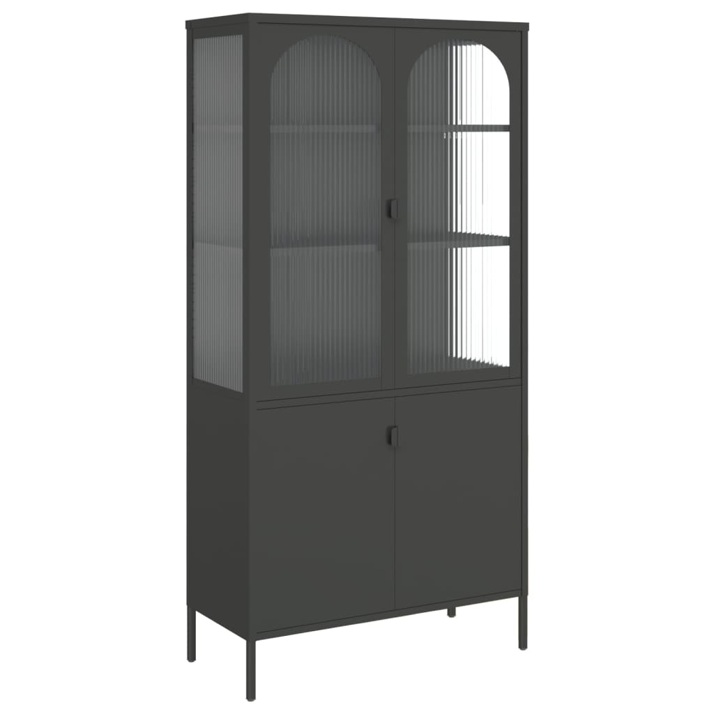 Highboard Black Powder-coated steel, fluted glass Large Highboard