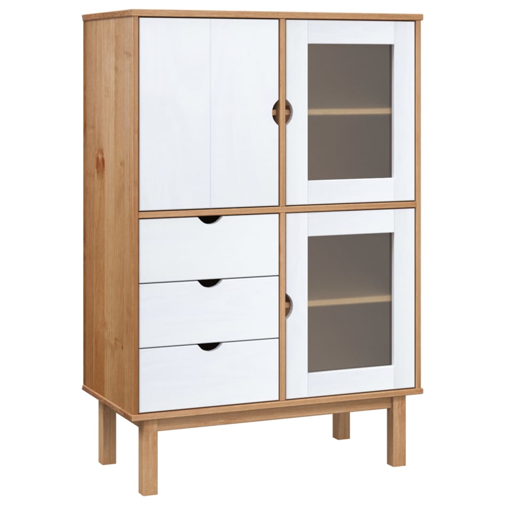 Highboard Brown and White Solid pine wood 33.5 x 16.9 x 49.2 in
