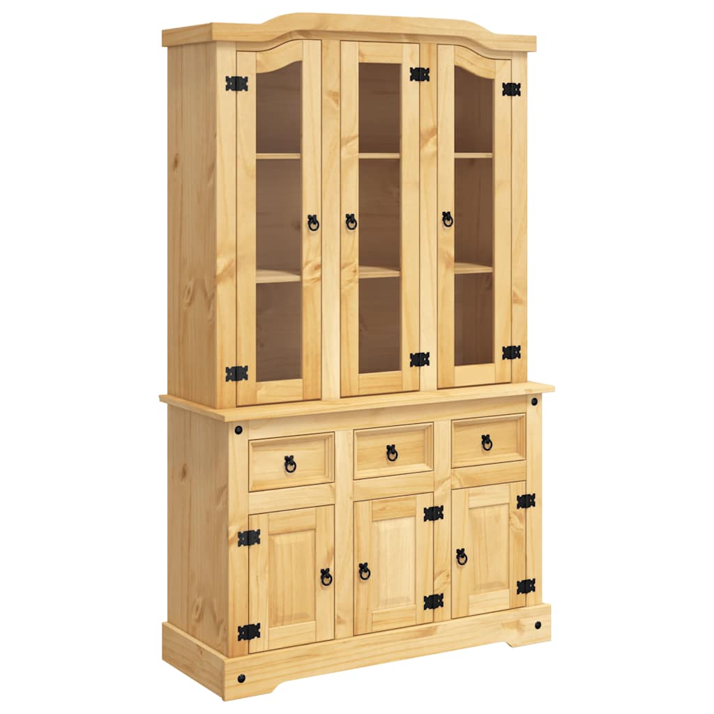Highboard Brown Solid Pine Wood, Engineered Wood, Glass Large