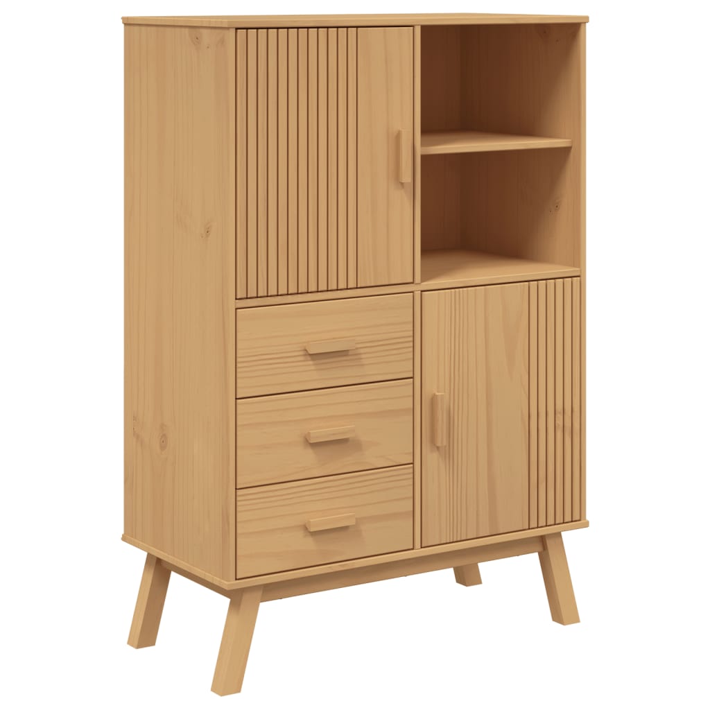 Highboard Brown Solid Pine Wood, Engineered Wood Medium Highboard