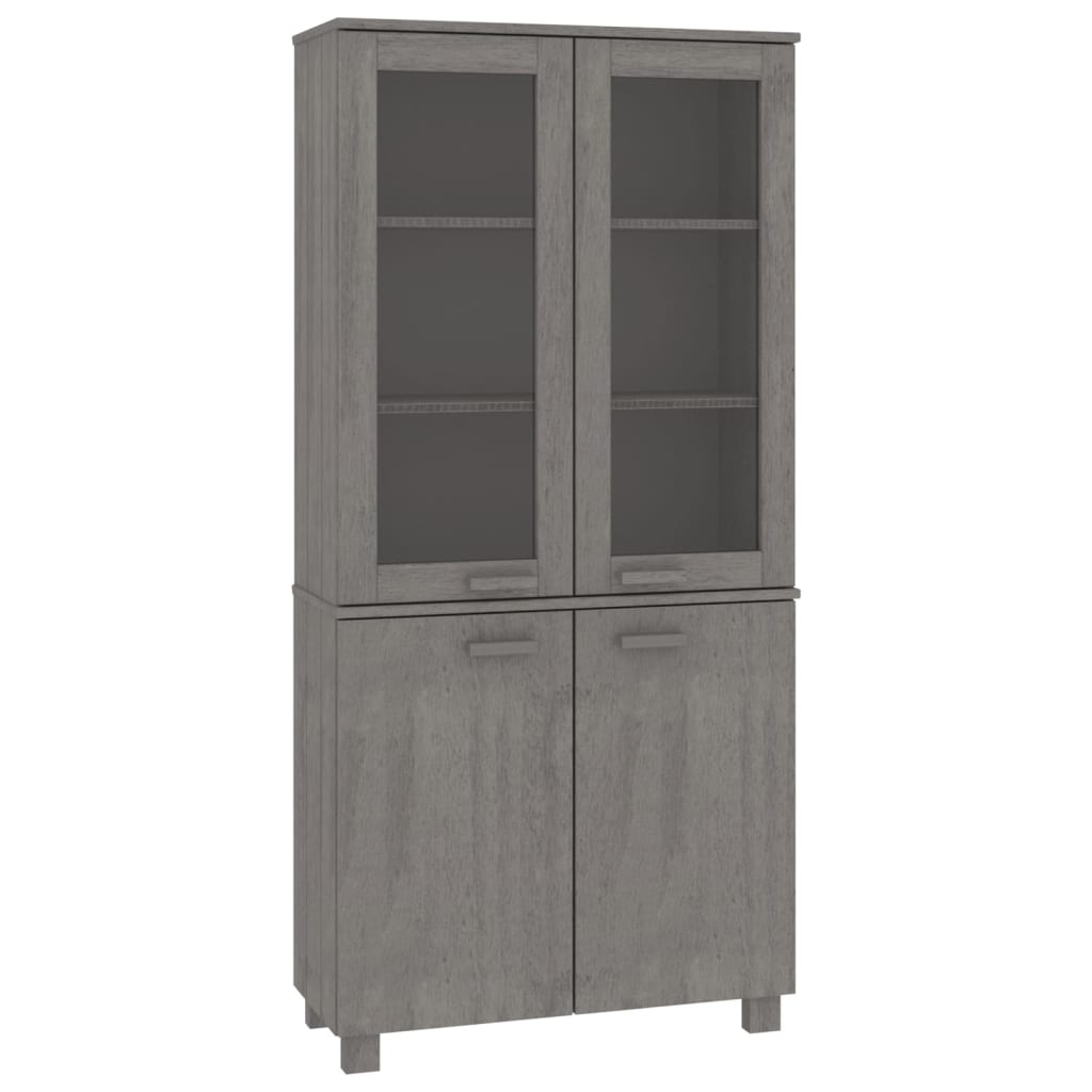 Highboard Set of 2 Light grey Solid pine wood, MDF, glass