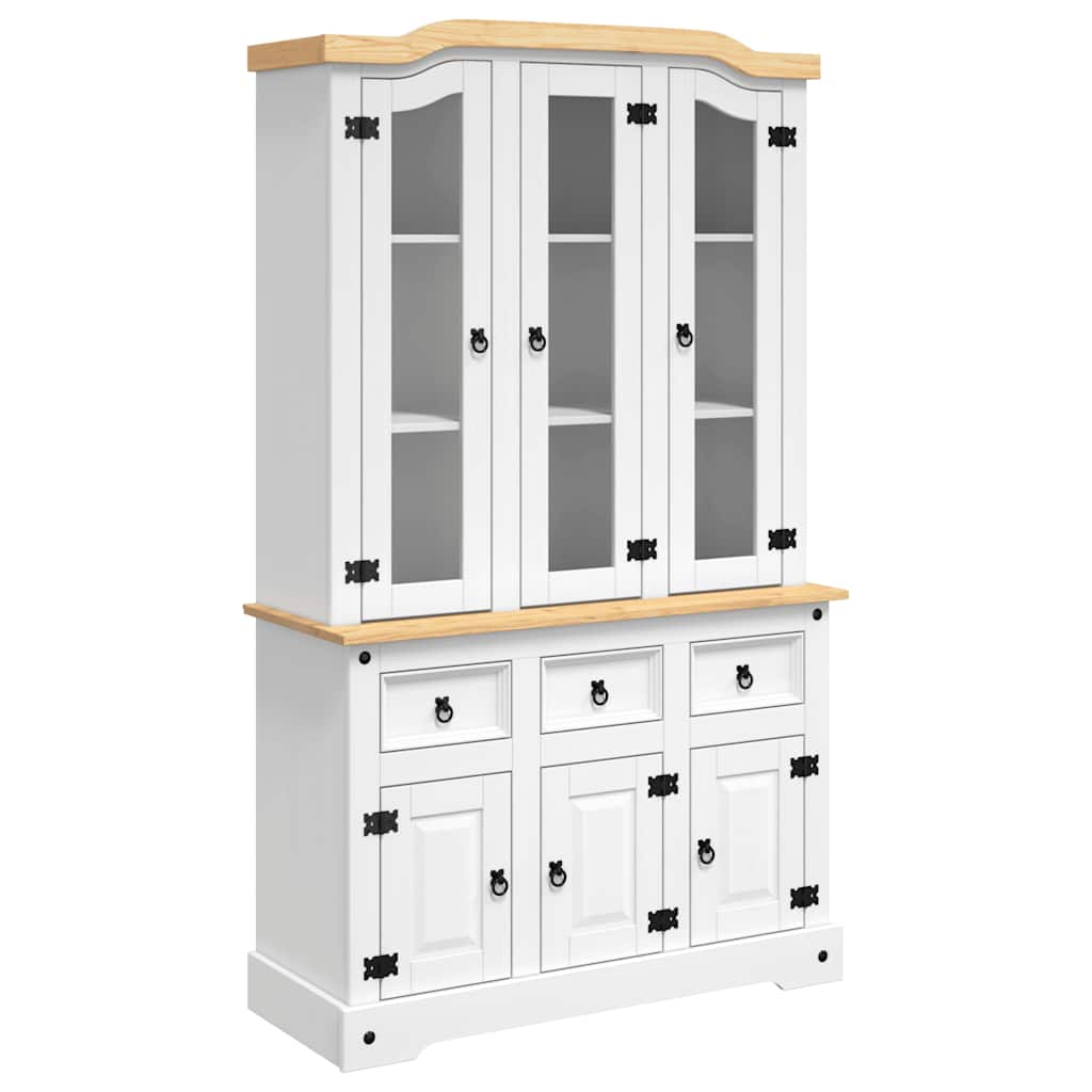 Highboard White Solid pine wood, engineered wood, glass Large