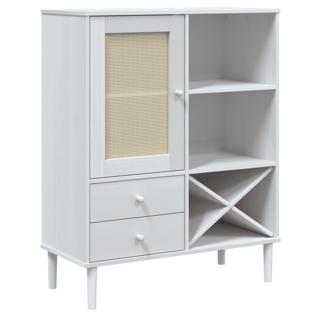 Highboard White Solid pine wood Tall Highboard Rectangular