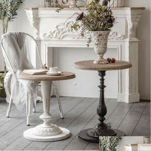 Industrial-style solid wood and iron dining table with retro American loft design, small round bedroom tables, home delivery included