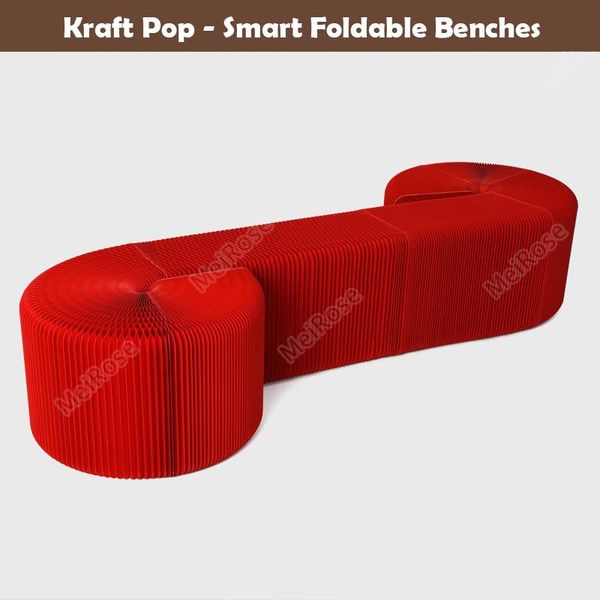 Innovative 42x600cm Smart Bench - Waterproof Foldable Kraft Chair for 12, Accordion-Style Indoor Furniture