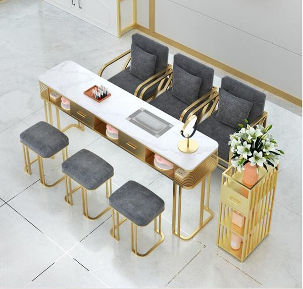 Iron Art Nail Art Table and chair set with tempered glass countertop, available in single, double, or triple sizes