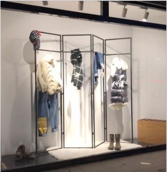 Iron clothing store display racks for commercial furniture, featuring middle island partitions and folding shelves