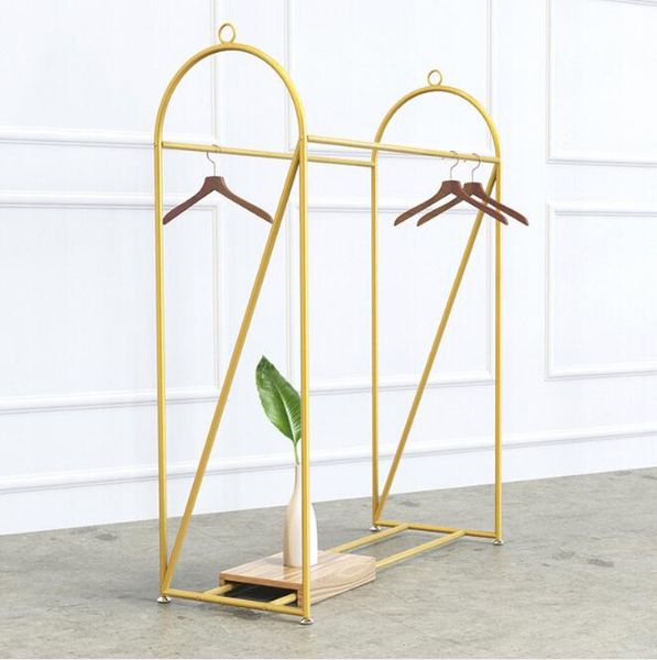 Iron Garment Display Stand Bedroom Furniture Floor-standing Versatile Mid-Counter Rack Store Dual-Row Setup