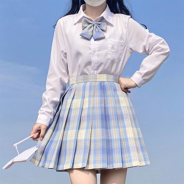 Japanese-style high school sailor uniform with long sleeves and a high-waisted pleated skirt for cosplay