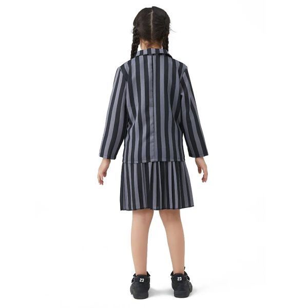 Kids Wednesday Addams costume for girls, Nevermore school uniform Halloween outfit with skirt and suit