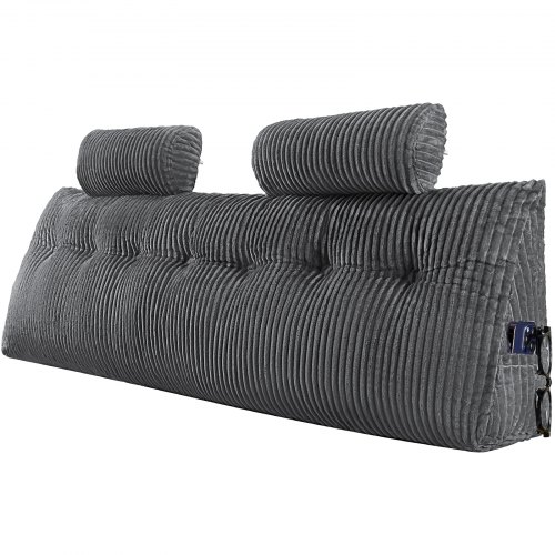 King-sized wedge headboard pillow featuring two side pockets and headrests, with washable flannel cover for reading comfort