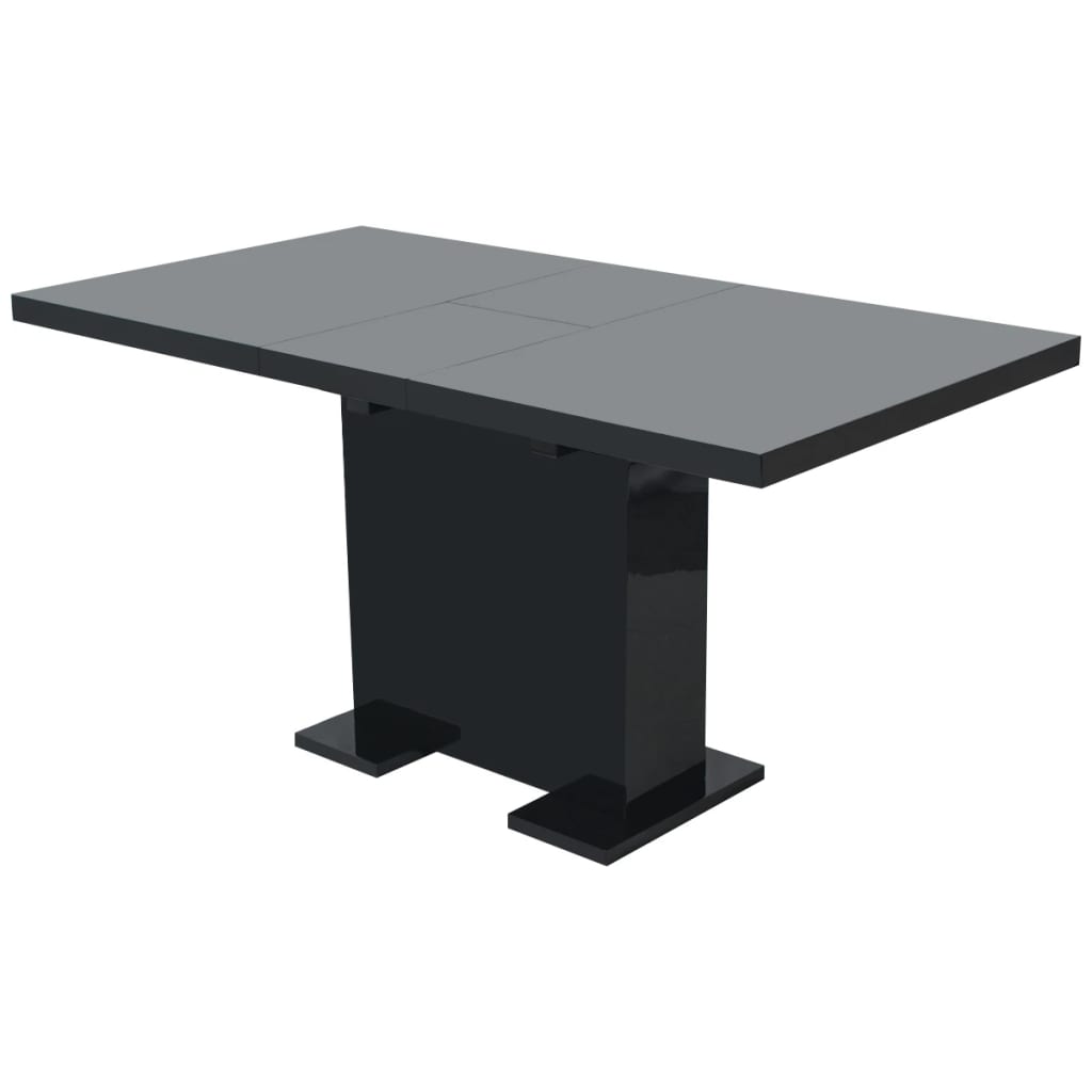Kitchen Table Glossy Black MDF, Steel Extendable Dining Table