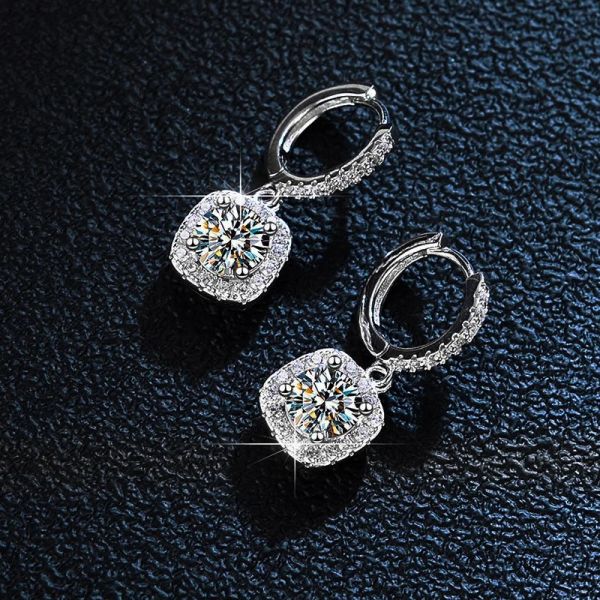 KNOBSPIN D Color Moissanite Earrings in 925 Sterling Silver with White Gold Plating for Women's Wedding and Engagement Jewelry