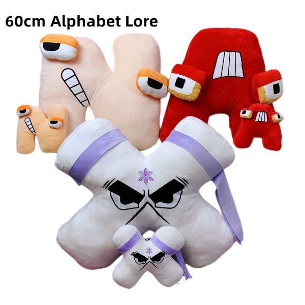 Large alphabet-themed plush toys featuring English letters and numbers, soft stuffed animal dolls for kids' learning and birthday presents