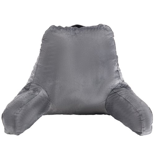 Large bed pillow featuring shredded memory foam, three pockets, and a washable short velvet cover with a convenient top handle