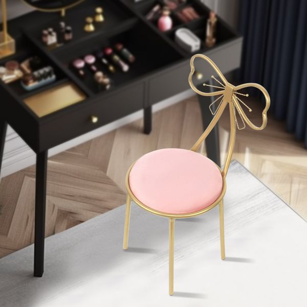 Light pink butterfly-themed vanity chair for practical furniture use