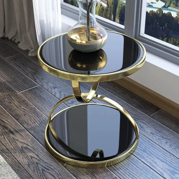Light-tempered glass double-corner round coffee table for living room or balcony