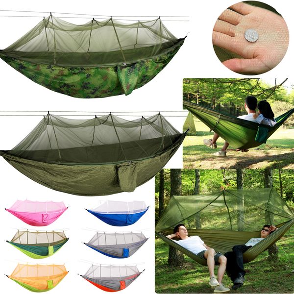 Lightweight 1-2 person camping hammock with waterproof tarp, mosquito net, and durable 210T nylon canopy