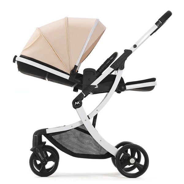 Lightweight compact baby stroller with high-view four-wheel design for travel and cabin use