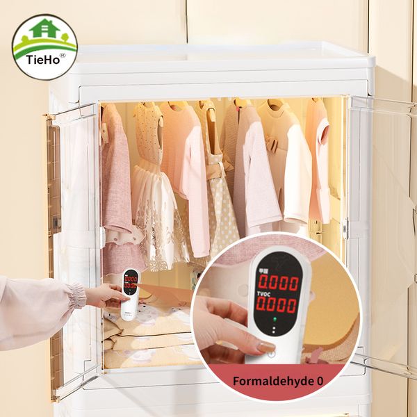Living Room Foldable Children's Wardrobe Household Floor Standing Baby Toys Clothes Hanging Clothes Locker Transparent Cabinet