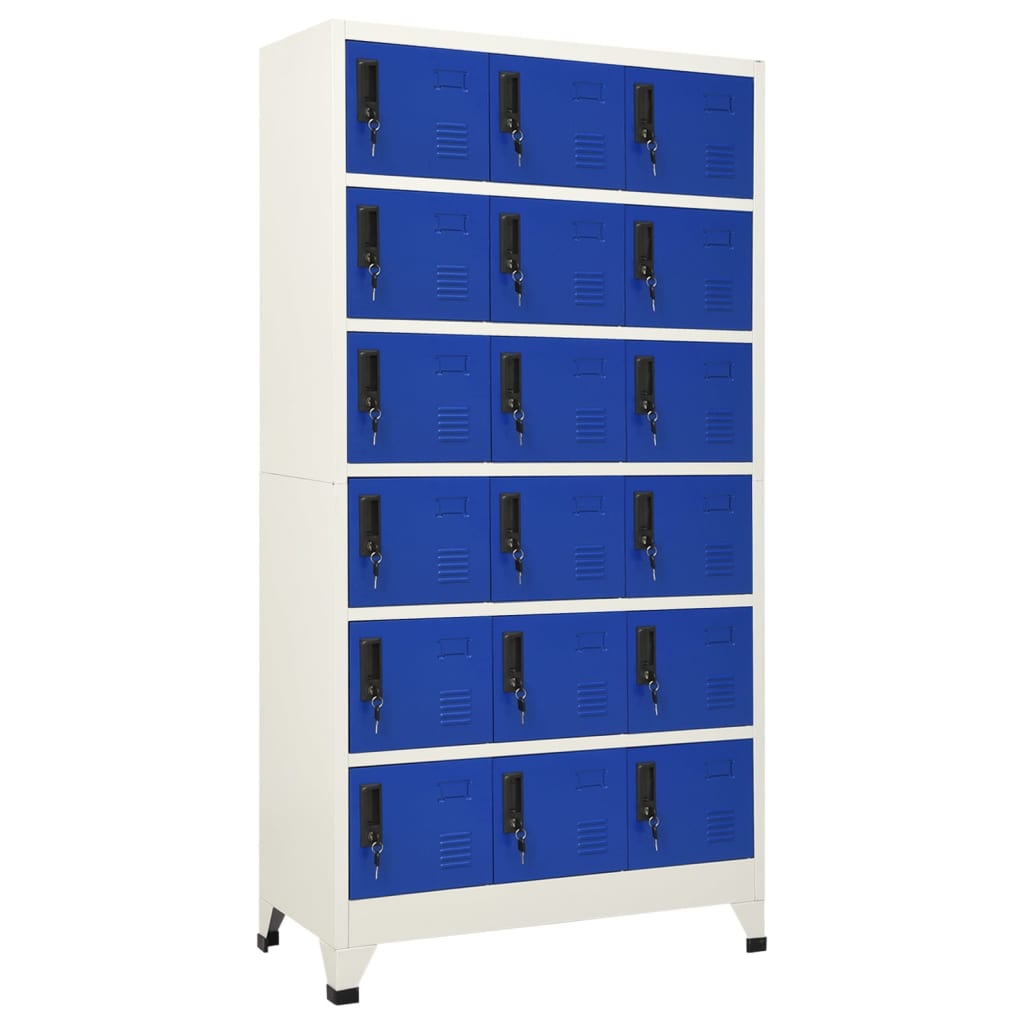 Locker Cabinet Grey and Blue Steel Large Locks Locker Cabinet