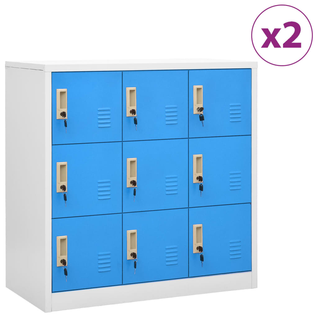 Locker Cabinet Set of 2 Light grey and blue Steel Medium