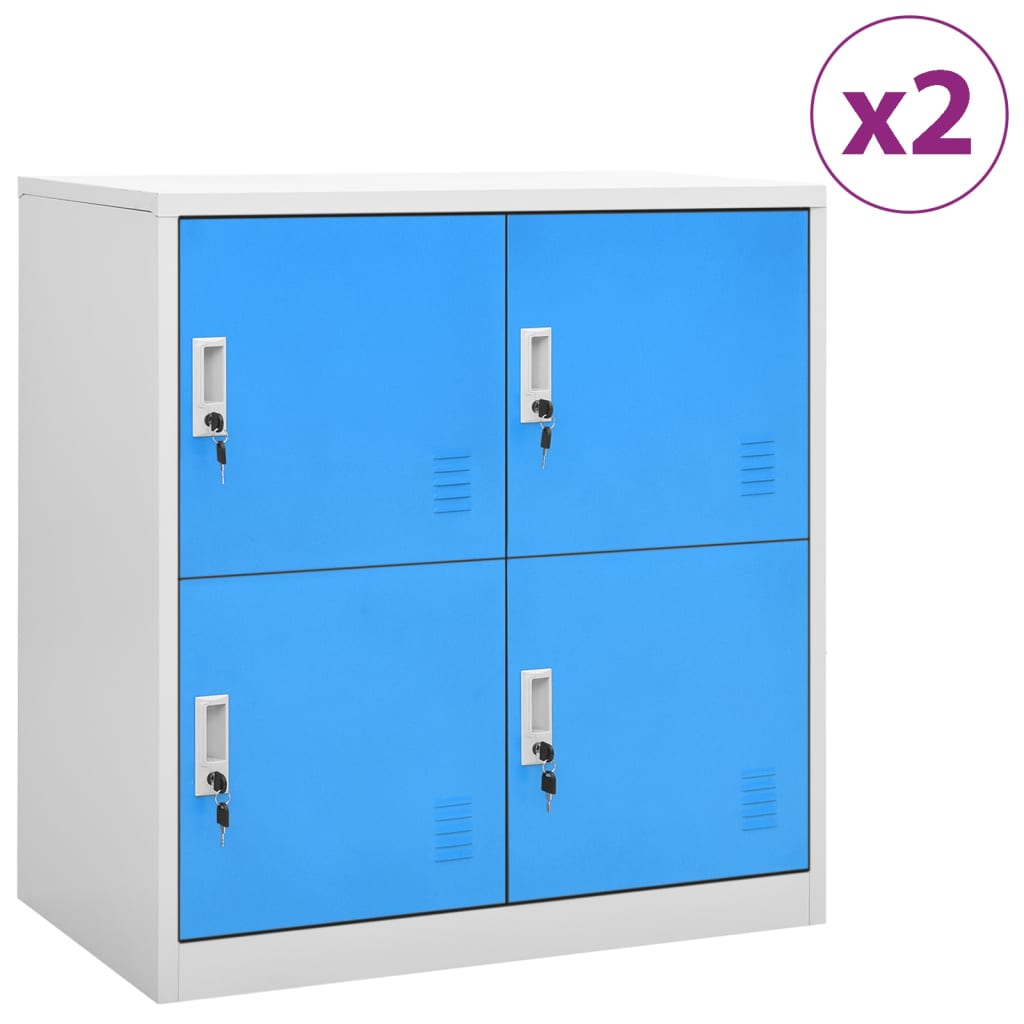 Locker Cabinet Set of 2 Light grey and blue Steel