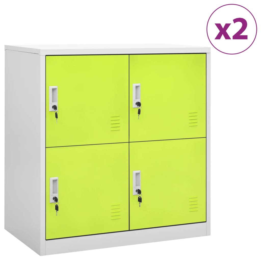 Locker Cabinet Set of 2 Light grey and green Steel Medium